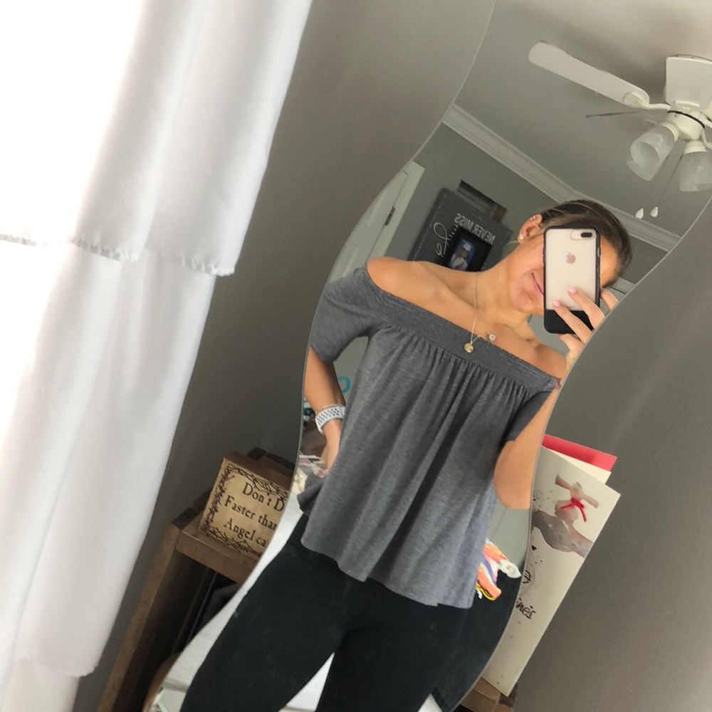 grey off the shoulder top!!